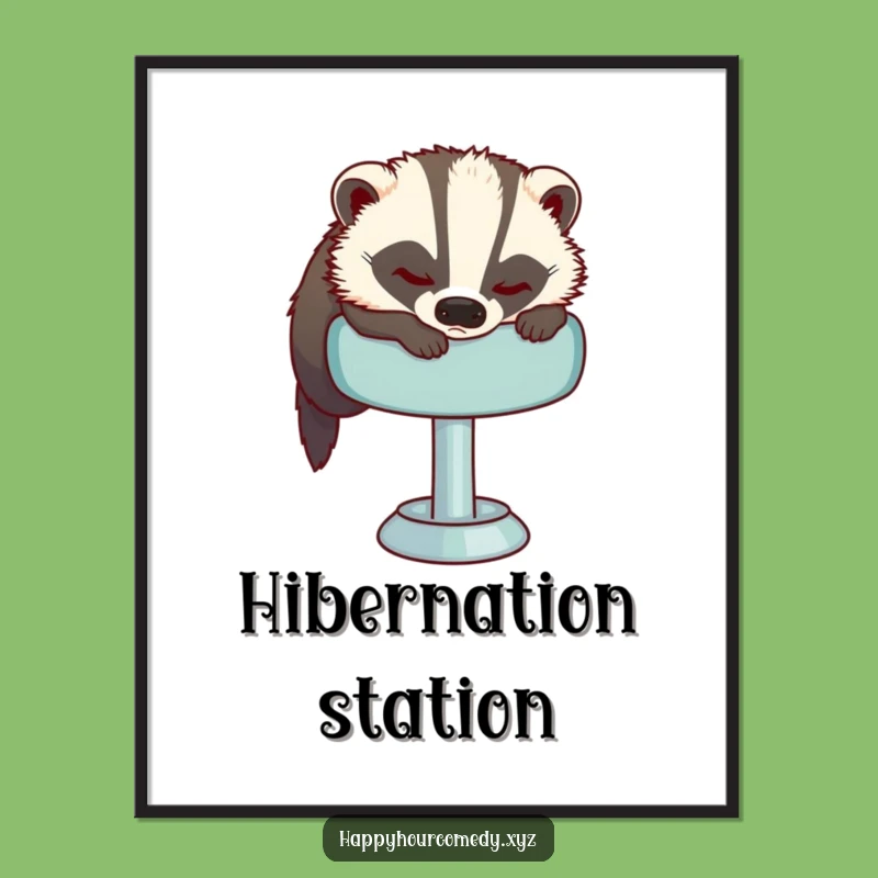 Funny Sleepy Badger Digital Art Print: Instant Relaxation With This Tired Badger, Great Funny Gift