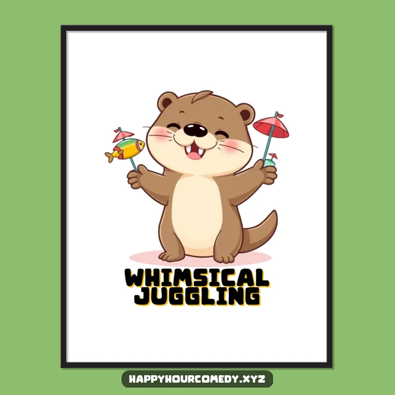 Funny Otter Juggling Digital Art: Playful Otter Artwork, Instant Funny Gift Download