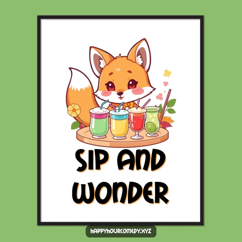 Funny Fox Drink Poster: Curious Fox Art, Intriguing Funny Gift Decor