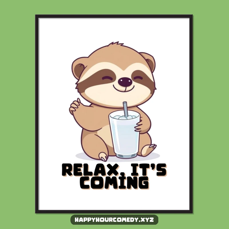 Funny Sloth Drink Poster: Relaxed Sloth Art, Quirky Funny Gift Decor