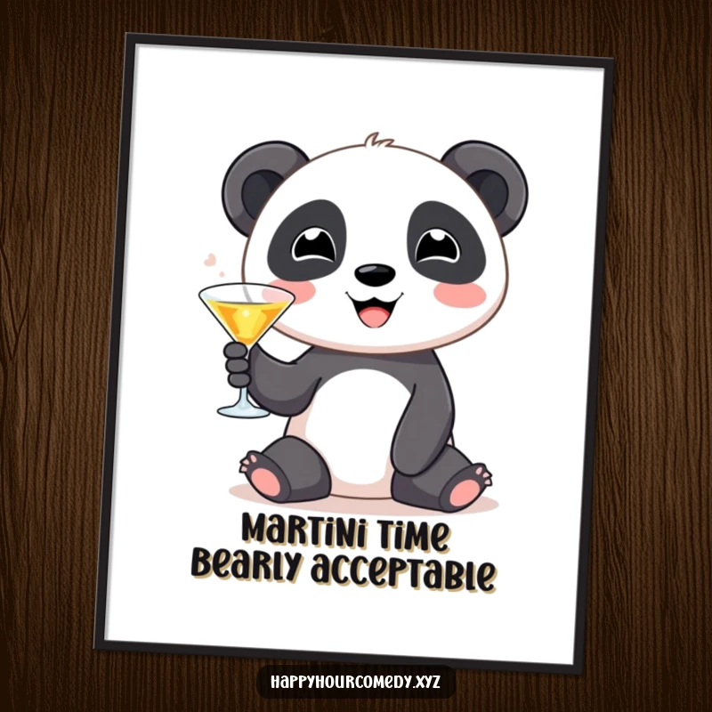 Funny Free Printable Panda Martini Wall Art: Cute panda enjoys a tiny martini, exuding cool vibes and party spirit.