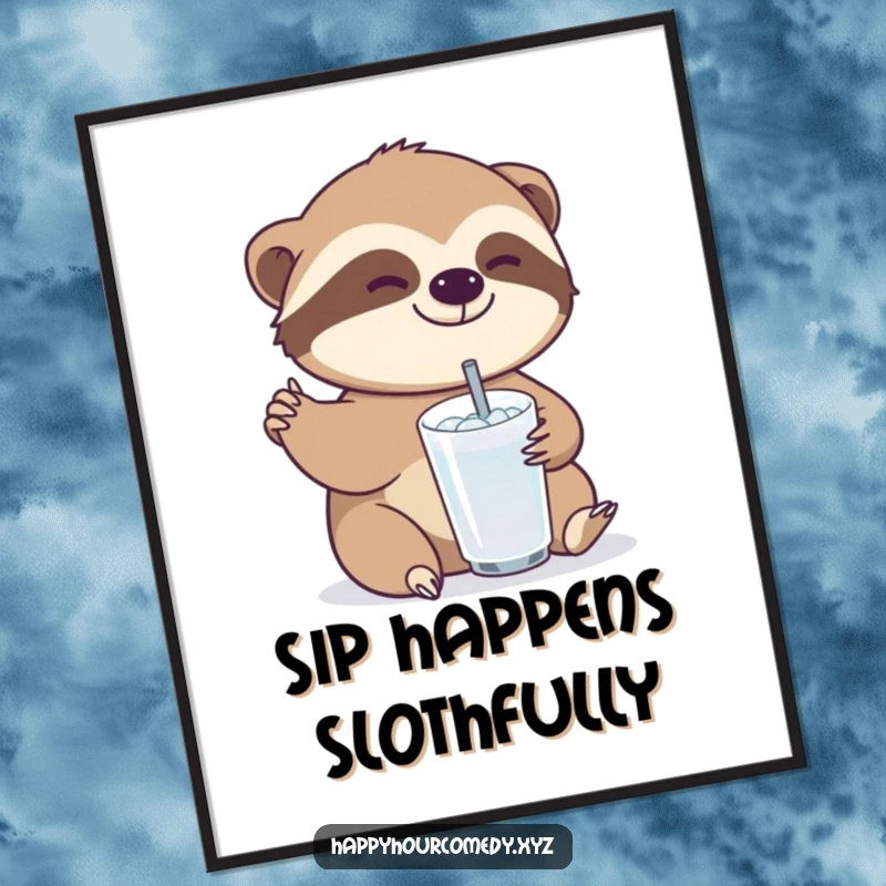 Funny Free Printable Sloth Wall Art: Relaxed sloth reaching for a drink, bringing calm and humor to any room.