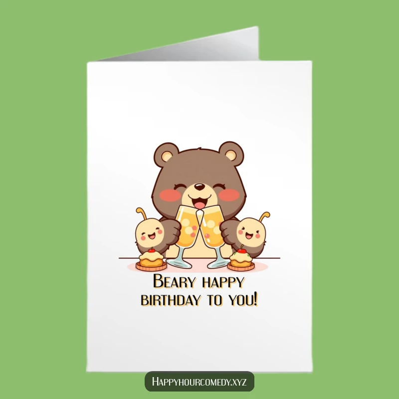 Free Printable Birthday Card: Bear & Appetizer Cheers, Fun DIY Downloadable Gift