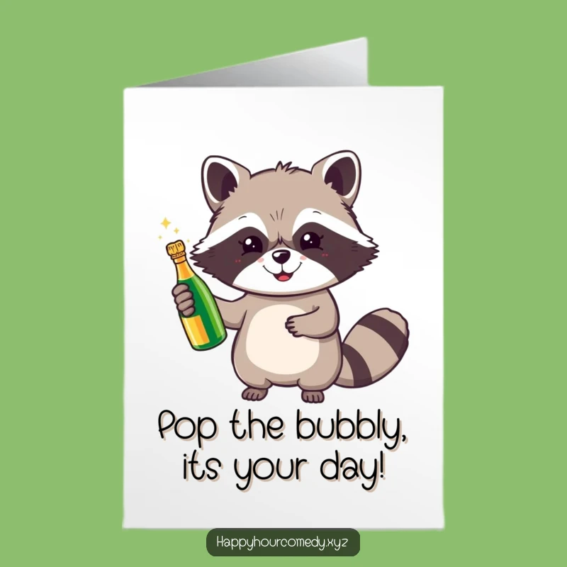 Free Printable Birthday Card: Raccoon Champagne Toast, Joyful DIY Downloadable Gift