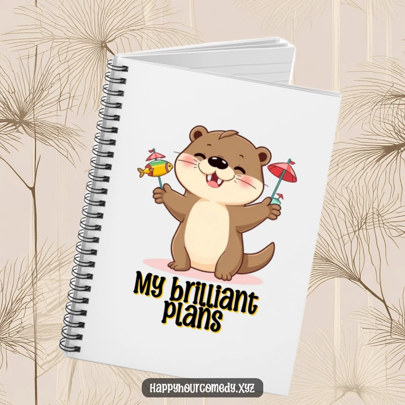 Funny Otter Juggling Notebook: Happy otter character juggling three small fish with tiny cocktail umbrellas, handy funny gift.
