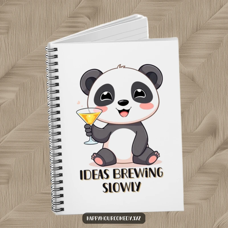 Funny Panda Martini Notebook: Cute panda character smiling with a tiny martini glass, ideal funny gift.